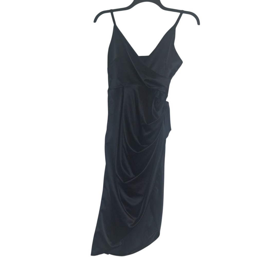 Marthea Women's L Large Black Satin Dress Draped Ruched NWT Y2K Coctail Gothic